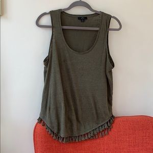 Olive green J. Crew tank with cute fringe size M